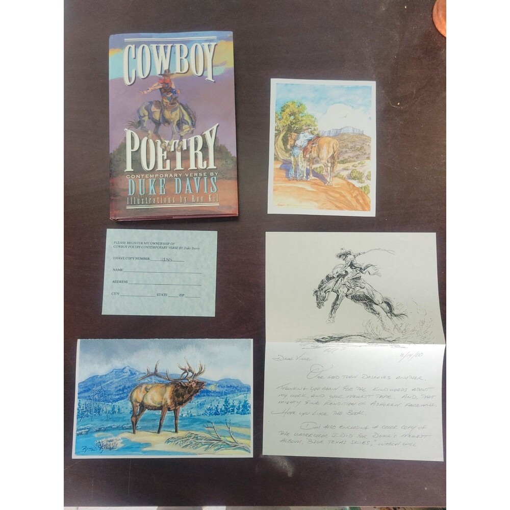 Cowboy Poetry Duke Davis Signed Ltd Ed Book Ron Kil Original Watercolor + MORE